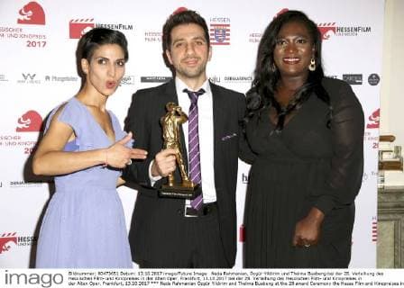 Neda Rahmanian, Özgür Yildirim und Thelma Buabeng bei der 28. Verleihung des Hessischen Film- und Kinopreises in der Alten Oper. Frankfurt, 13.10.2017 bei der 28. Verleihung des Hessischen Film- und Kinopreises in der Alten Oper. Frankfurt, 13.10.2017