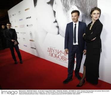 MOSCOW, RUSSIA - OCTOBER 16, 2017: Director Francois Ozon and actress Marine Vacth at the Russian premiere of Ozon s latest film L Amant double Amant Double at the Moskva cinema. Alexander Shcherbak TASS  TS064D5F