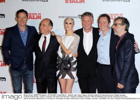 English actor Jason Isaacs, Scottish satirist Armando Iannucci, English actress Andrea Riseborough, English comedian and actor Michael Palin, English comedian and actor Paul Whitehouse and English comedian and actor David Schneider attend the UK Premiere of The Death Of Stalin held at the Curzon Chelsea in London. OCTOBER 17th 2017  MESx172448