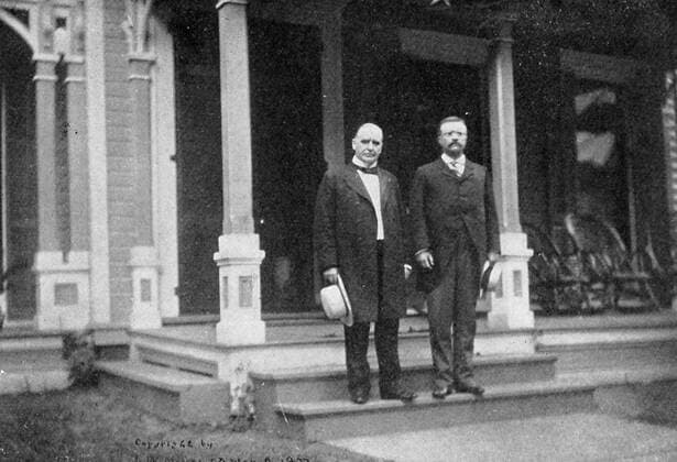 Portrait of President William McKinley and Vice President Theodore Roosevelt standing on the steps in front of President McKinley s home, Canton, Ohio, 1900. 1023_05_65232final
