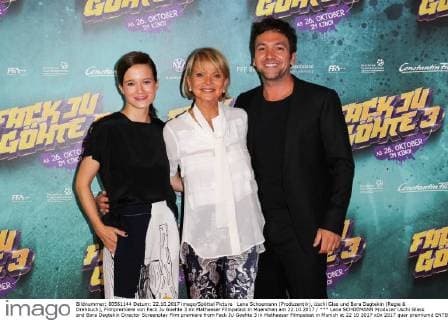 Lena Schoemann (Produzentin), Uschi Glas und Bora Dagtekin (Regie & Drehbuch), Filmpremiere von Fack Ju Goehte 3 im Mathaeser Filmpalast in Muenchen am 22.10.2017