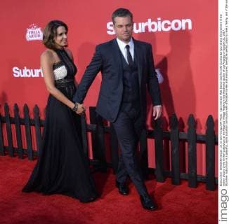 Cast member Matt Damon and his wife Luciana Barroso attend the premiere of the motion picture crime thriller Suburbicon at the Regency Village Theatre in the Westwood section of Los Angeles on October 22, 2017. Storyline: Suburbicon is a peaceful, idyllic suburban community with affordable homes and manicured lawnsÉthe perfect place to raise a family, and in the summer of 1959, the Lodge family is doing just that. But the tranquil surface masks a disturbing reality, as husband and father Gardner Lodge (Matt.Damon) must navigate the townÕs dark underbelly of betrayal, deceit, and violence. This is a tale of.very flawed people making very bad choices. This is Suburbicon.  LAP2017102233 JIMxRUYMEN