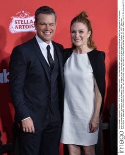 Cast members Matt Damon and Julianne Moore attend the premiere of the motion picture crime thriller Suburbicon at the Regency Village Theatre in the Westwood section of Los Angeles on October 22, 2017. Storyline: Suburbicon is a peaceful, idyllic suburban community with affordable homes and manicured lawnsÉthe perfect place to raise a family, and in the summer of 1959, the Lodge family is doing just that. But the tranquil surface masks a disturbing reality, as husband and father Gardner Lodge (Matt.Damon) must navigate the townÕs dark underbelly of betrayal, deceit, and violence. This is a tale of.very flawed people making very bad choices. This is Suburbicon.  LAP2017102239 JIMxRUYMEN