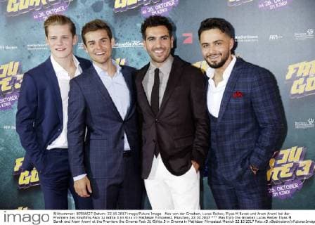 Max von der Groeben, Lucas Reiber, Elyas M Barek und Aram Arami bei der Premiere des Kinofilms Fack Ju Göhte 3 im Kino im Mathäser Filmpalast. München, 22.10.2017