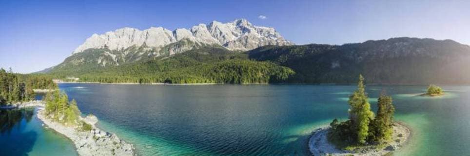 Luftaufnahme, Eibsee mit Sasseninsel und Zugspitze, Wettersteingebirge, bei Grainau, Oberbayern, Bayern, Deutschland, Europa Copyright: imageBROKER/MoritzxWolf ibxmmw04580794.jpg