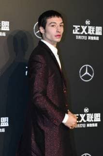 American actor and singer Ezra Miller poses as he arrives on the red carpet for the movie Justice League in Beijing, China, 26 October 2017. Gal Gadot, Ben Affleck, and Henry Cavill team up to endorse film Justice League in Beijing  pbu701196_12