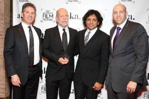 PHILADELPHIA PA OCTOBER 26 Bruce Willis receives the 2nd annual Luminere Award from M Night Shyamalan at the 26th Philadelphia Film Festival at AKA Washington Square in Philadelphia Pa on October 26 2017 Copyright: xStarxShooterx