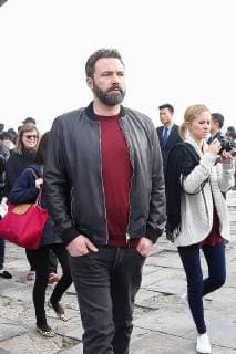 American actor and director Ben Affleck, left, visits the Temple of Heaven in heavy smog in Beijing, China, 27 October 2017. Gal Gadot leads co-stars of movie Justice League to visit Temple of Heaven in heavy smog in Beijing  pbu701405_21