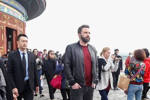 American actor and director Ben Affleck, center, visits the Temple of Heaven in heavy smog in Beijing, China, 27 October 2017. Gal Gadot leads co-stars of movie Justice League to visit Temple of Heaven in heavy smog in Beijing  pbu701405_22