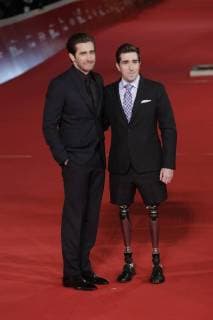 Jake Gyllenhaal and Jeff Bauman, author of the book Stronger and victim of the Boston marathon attempt Roma 28 10 2017. Auditorium parco della Musica. Festa del Cinema di Roma 2017. Rome October 28th 2017. Rome Film Fest 2017 Foto Samantha Zucchi Insidefoto SamanthaxZucchi