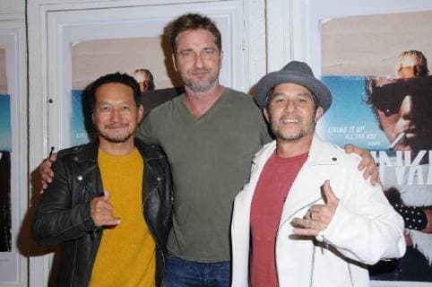 November 1, 2017 - Santa Monica, CA, U.S. - 01 November 2017 - Santa Monica, California - Takuji Masuda, Gerard Butler, Christian Hosoi. Bunker77 Los Angeles Premiere held at Aero Theater in Santa Monica. Photo Credit: AdMedia Santa Monica U.S. - ZUMAa123 20171101_zaa_a123_142 Copyright: xBirdiexThompsonx