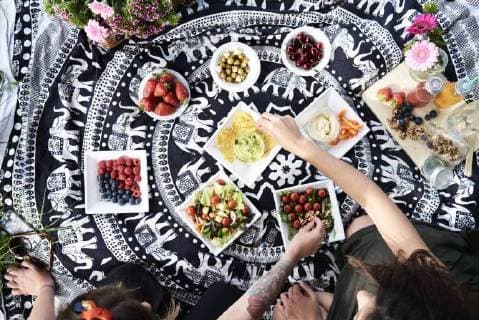 Friends having a healthy picnic in the park model released Symbolfoto  IGGF00034