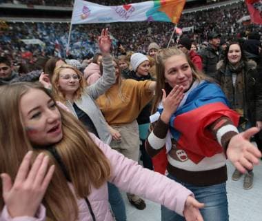 MOSCOW, RUSSIA - NOVEMBER 4, 2017: People seen ahead of a concert titled Russia Unites! marking Russia s National Unity Day at Moscow s Luzhniki Stadium. Sergei Bobylev TASS  TS067CEA
