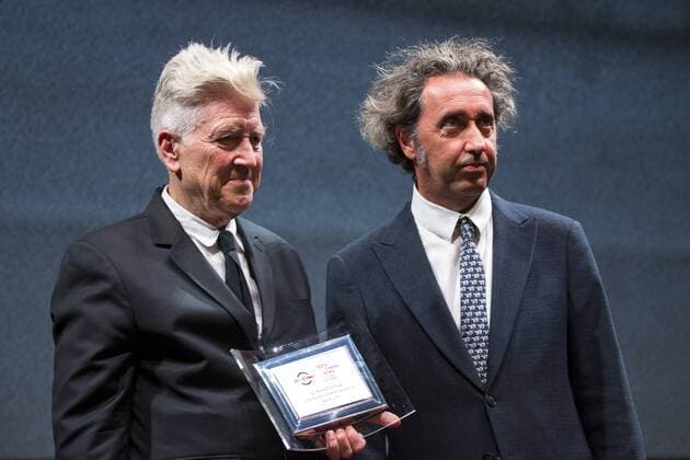 Paolo Sorrentino delivers a career prize to David Lynch Roma 04 11 2017. Auditorium parco della Musica. Festa del Cinema di Roma 2017. Rome November 4th 2017. Rome Film Fest 2017 Foto Stefano Costantino Pool Insidefoto SamanthaxZucchi