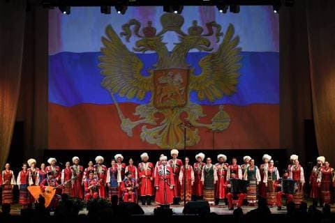 NOVOSIBIRSK, RUSSIA - NOVEMBER 4, 2017: The Kuban Cossack Choir perform at Arnold Kats Concert Hall during the 2017 Art Night Festival as Russia celebrates the Day of National Unity. Kirill Kukhmar TASS  TS067EBA