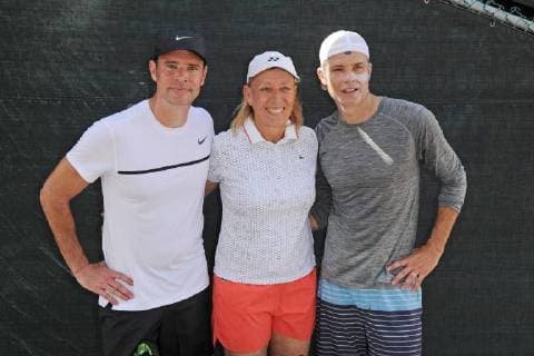DELRAY BEACH FL NOVEMBER 04 Scott Foley Martina Navratilova and Timothy Olyphant attend the Chris Evert Raymond James Pro Celebrity Tennis Classic at the Delray Beach Tennis Center on November 4 2017 in Delray Beach Florida Copyright: xmpi04x