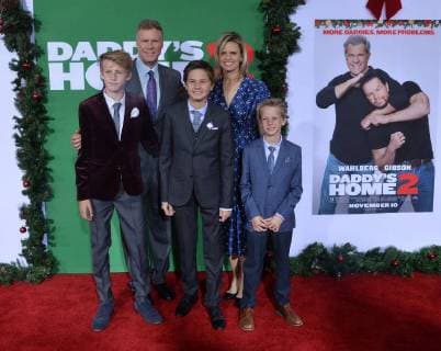Cast member Will Ferrell, his wife Viveca Paulin and their sons, Magnus Ferrell, Mattias Ferrell and Axel Ferrell (L-R) attend the premiere of the motion picture comedy Daddy s Home 2 at the Regency Village Theatre in the Westwood section of Los Angeles on November 5, 2017. Storyline: Brad and Dusty must deal with their intrusive fathers during the holidays.  LAP2017110585 JIMxRUYMEN