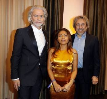 Can Duendar, Ensaf Haidar, Dr. Rudolf Thiemann (Praesident VDZ) bei der Publisher s Night 2017 in der Telekom Hauptstadtrepraesentanz Berlin.