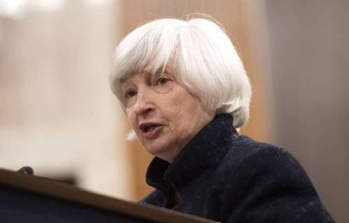 Federal Reserve Chairman Janet Yellen delivers remarks after receiving the Paul H. Douglas Award for Ethics in Government, during a ceremony on Capitol Hill in Washington, D.C. on November 7, 2017. The award, presented by the University of Illinois, highlights individuals who embody strong ethical behavior.  WAP20171107347 KEVINxDIETSCH