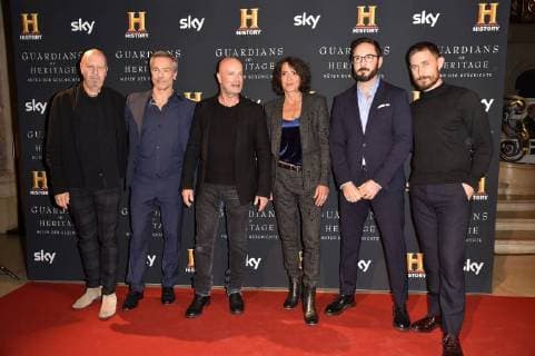 Andreas Weinek, Hannes Jaenicke, Christian Berkel, Ulrike Folkerts, Emanuel Rotstein und Clemens Schick beim Preview Screening der TV-Dokumentation Guardians of Heritage - Hüter der Geschichte im Bode Museum. Berlin, 07.11.2017