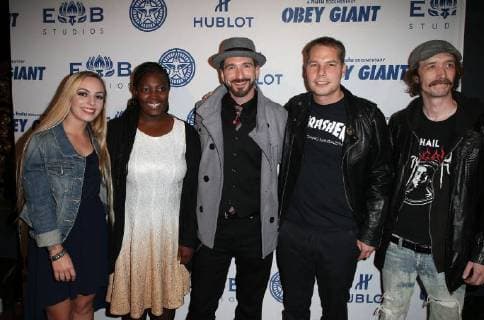 LOS ANGELES CA NOVEMBER 7 Shepard Fairey Guests at Photo Op For Hulu s Obey Giant at the The Theatre at Ace Hotel in Los Angeles California on November 7 2017 Copyright: xFayexSadoux