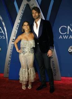 Maren Morris and Ryan Hurd arrive for the 51st Annual Country Music Association Awards on November 8, 2017 at the Bridgestone Arena in Nashville.  NAS20171108370 JOHNxSOMMERSxII