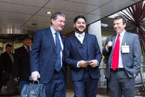 November 10, 2017 - London, London, UK - LONDON, UK. JAMES FARRAR and YASEEN ASLAM, former Uber drivers, arrive at the Employment Appeals Tribunal in London today. The two former drivers, James Farrar and Yaseen Aslam, won a landmark case against the cab hiring app last year after arguing they were employees and entitled to the minimum wage, sick pay and paid holiday. Uber challenged the ruling, saying it could deprive drivers of the personal flexibility they valueâ London UK - ZUMAl94_ 20171110_zaf_l94_020 Copyright: xVickiexFloresx