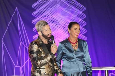 10.11.2017 Frankfurt am Main, Fraport-Arena FRANKfurtstyleaward Gala Talent-Contest Fashion and Design Modedesigner Harald Glööckler und Hannemie Stitz-Krämer President & Founder of FRANKFURT STYLE AWARD