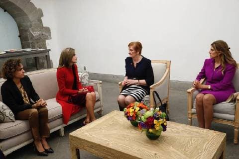 Spanish Queen Letizia and Minister Dolors Montserrat meeting with the President of the International Union Against Cancer Sanchia Aranda on Wednesday 15 th November 2017 in Mexico 66 cordon press  FranciscoxGomezxxCasaxReal