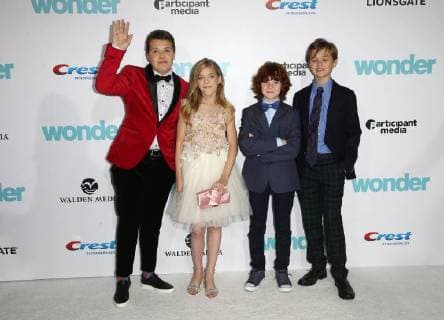 WESTWOOD CA NOVEMBER 14 Noah Jupe Ty Consiglio James Hughes Elle McKinnon Kyle Breitkopf at Premiere Of Lionsgate s Wonder on November 14 2017 at the Regency Village Theatre in Westwood California Copyright: xFayexSadoux