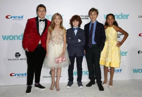 WESTWOOD CA NOVEMBER 14 Noah Jupe Ty Consiglio James Hughes Elle McKinnon Kyle Breitkopf Millie Davis at Premiere Of Lionsgate s Wonder on November 14 2017 at the Regency Village Theatre in Westwood California Copyright: xFayexSadoux