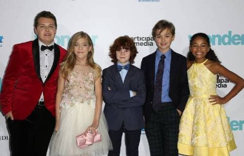 WESTWOOD CA NOVEMBER 14 Noah Jupe Ty Consiglio James Hughes Elle McKinnon Kyle Breitkopf Millie Davis at Premiere Of Lionsgate s Wonder on November 14 2017 at the Regency Village Theatre in Westwood California Copyright: xFayexSadoux