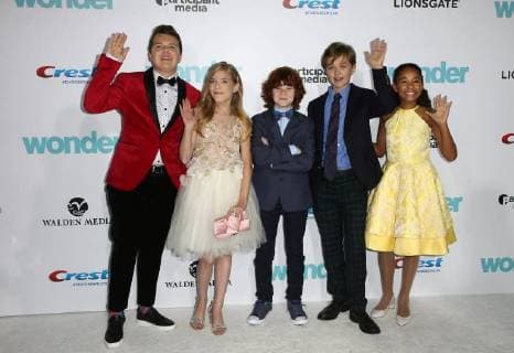 WESTWOOD CA NOVEMBER 14 Noah Jupe Ty Consiglio James Hughes Elle McKinnon Kyle Breitkopf Millie Davis at Premiere Of Lionsgate s Wonder on November 14 2017 at the Regency Village Theatre in Westwood California Copyright: xFayexSadoux