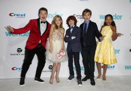 WESTWOOD CA NOVEMBER 14 Noah Jupe Ty Consiglio James Hughes Elle McKinnon Kyle Breitkopf Millie Davis at Premiere Of Lionsgate s Wonder on November 14 2017 at the Regency Village Theatre in Westwood California Copyright: xFayexSadoux