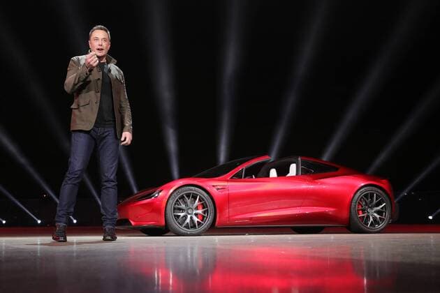 Elon Musk, Chairman and CEO of Tesla, unveils the company s new Roadster sports car, which can go from 0-60 in 1.8 seconds, in Hawthorne, California, on November 16, 2017. Musk also announced an electric semi-truck which has a range of 500 miles.  WAX1117201703 TESLA