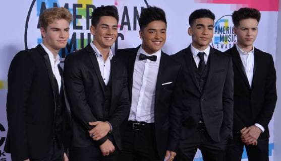 Brady Tutton, Chance Perez, Sergio Calderon, Drew Ramos, and Michael Conor of In Real Life arrive for the annual American Music Awards held at Microsoft Theater in Los Angeles, on November 19, 2017.  LAP2017111937 JIMxRUYMEN