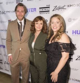 US: BOMBSHELL: HEDY LAMARR Story L-R) Adam Haggiag, Susan Sarandon and Alexandra Dean attends Theatrical opening of BOMBSHELL: THE HEDY LAMARR STORY at Hunter College New York New York United States Hunter College  SamxAronov