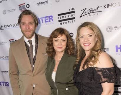 US: BOMBSHELL: HEDY LAMARR Story L-R) Adam Haggiag, Susan Sarandon and Alexandra Dean attends Theatrical opening of BOMBSHELL: THE HEDY LAMARR STORY at Hunter College New York New York United States Hunter College  SamxAronov