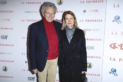 The Promise - La Promesse Premiere at Publicis Champs Elysees on November 21, 2017 in Paris Nelson Monfort;Dominique Monfort (Nelson Monfort s wife) Paris France  562490