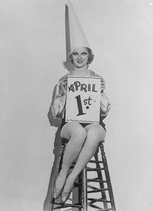 April first , A timely warning . Pretty Florine McKinney gives everybody a timely warning to watch their step on April 1st , which is the official and unofficial celebration of All Fool s Day . 31 March 1932, United Kingdom England Copyright: Topfoto  UnitedArchivesEU033048