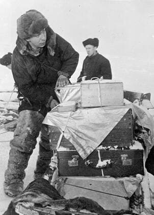 First, an exclusive pictures of the rescue of the North Pole expedition from their ice floe. These pictures, which had just arrived in London, the first (and exclusive) pictures of the rescue of the four Russian scientists and their dog, Jolly, from the small ice floe after they had drifted for nine months from the North Pole towards the coast of Greenland. The scientists, Ivan Papanin (leader), Ernest Krenkel (radio operator), Pyotr Shirshov (Marine biologist), Eugene Federov (astronomer), were taken from the ice camp by the Soviet icebreakers Taimir and Murman as the ice was crumbling beneath them and they were in grave danger. The first to reach the camp was Gennady Vlasov, the airman of the rescue expedition, who landed his plane on the ice. As these pictures show, the scientists seem to be in excellent physical condition and  UnitedArchivesEU053435