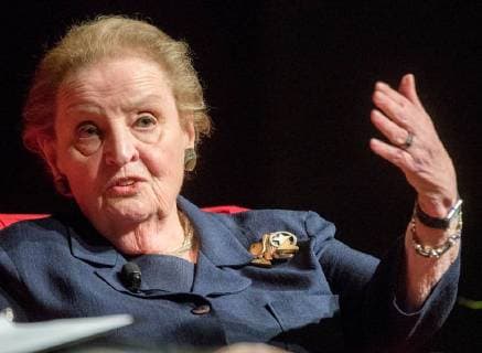 October 26, 2017 - Austin, United States - Former U.S. Secretary of State and UN Ambassador Madeleine Albright speaks during the opening of the Read My Pins: The Madeleine Albright Collection exhibition at the LBJ Presidential Library October 26, 2017 in Austin, Texas. ( via Planetpix) Austin United States - ZUMAp138 20171026_zaa_p138_044 Copyright: xJayxGodwinx