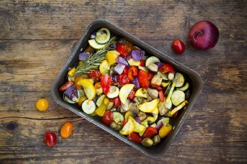 Mediterranean oven vegetables on roasting tray  LVF06347