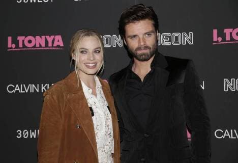 Margot Robbieand Sebastian Stan arrive on the red carpet at the I, Tonya New York Premiere at Village East Cinema on November 28, 2017 in New York City.  NYP20171128108 JOHNxANGELILLO