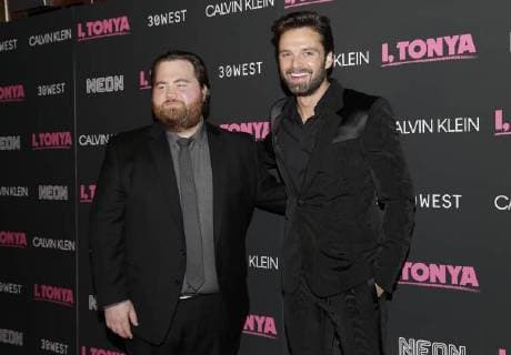 Sebastian Stan and Paul Walter Hauser arrive on the red carpet at the I, Tonya New York Premiere at Village East Cinema on November 28, 2017 in New York City.  NYP20171128128 JOHNxANGELILLO
