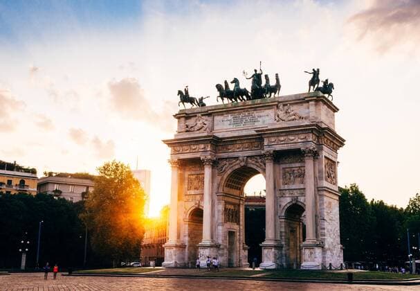 Arco Della Pace (Peace Arch) at sunset, in Milan, Lombardy, Italy, Europe Copyright: AlexandrexRotenberg 1243-180