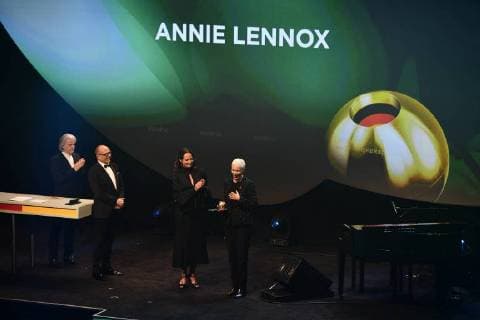Annie Lennox pictured during the ceremony of the Honorary National German Sustainability Award, given to Queen Mathilde of Belgium, in Dusseldorf, Germany, Friday 08 December 2017.  YORICKxJANSENS 05215541