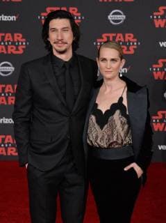 Cast member Adam Driver and his wife Joanne Tucker attend the premiere of the sci-fi motion picture fantasy Star Wars: The Last Jedi at the Shrine Auditorium in Los Angeles on December 9, 2017. Storyline: Having taken her first steps into the Jedi world, Rey joins Luke Skywalker on an adventure with Leia, Finn and Poe that unlocks mysteries of the Force and secrets of the past.  LAP2017120957 JIMxRUYMEN