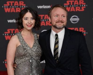 Director director Rian Johnson and Karina Longworth attend the premiere of the sci-fi motion picture fantasy Star Wars: The Last Jedi at the Shrine Auditorium in Los Angeles on December 9, 2017. Storyline: Having taken her first steps into the Jedi world, Rey joins Luke Skywalker on an adventure with Leia, Finn and Poe that unlocks mysteries of the Force and secrets of the past.  LAP2017120990 JIMxRUYMEN