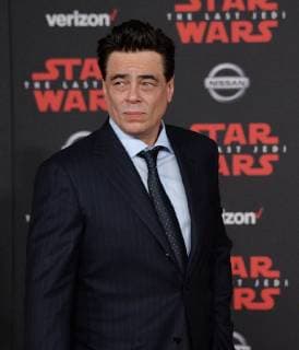 Cast member Benicio del Toro attends the premiere of the sci-fi motion picture fantasy Star Wars: The Last Jedi at the Shrine Auditorium in Los Angeles on December 9, 2017. Storyline: Having taken her first steps into the Jedi world, Rey joins Luke Skywalker on an adventure with Leia, Finn and Poe that unlocks mysteries of the Force and secrets of the past.  LAP2017120920 JIMxRUYMEN